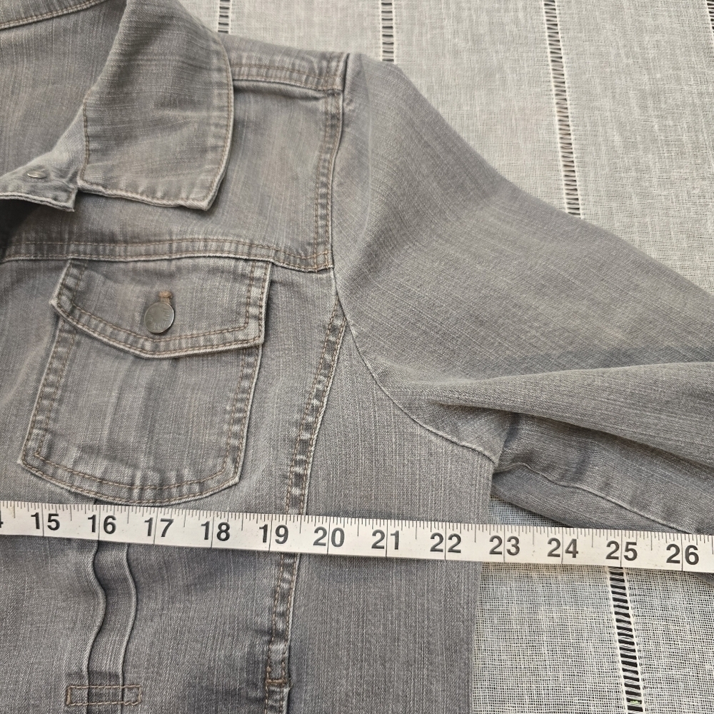 J Jill Denim Jacket Women's Xl Cotton Stretch Gray Button 3/4 Sleeve - Picture 3 of 11